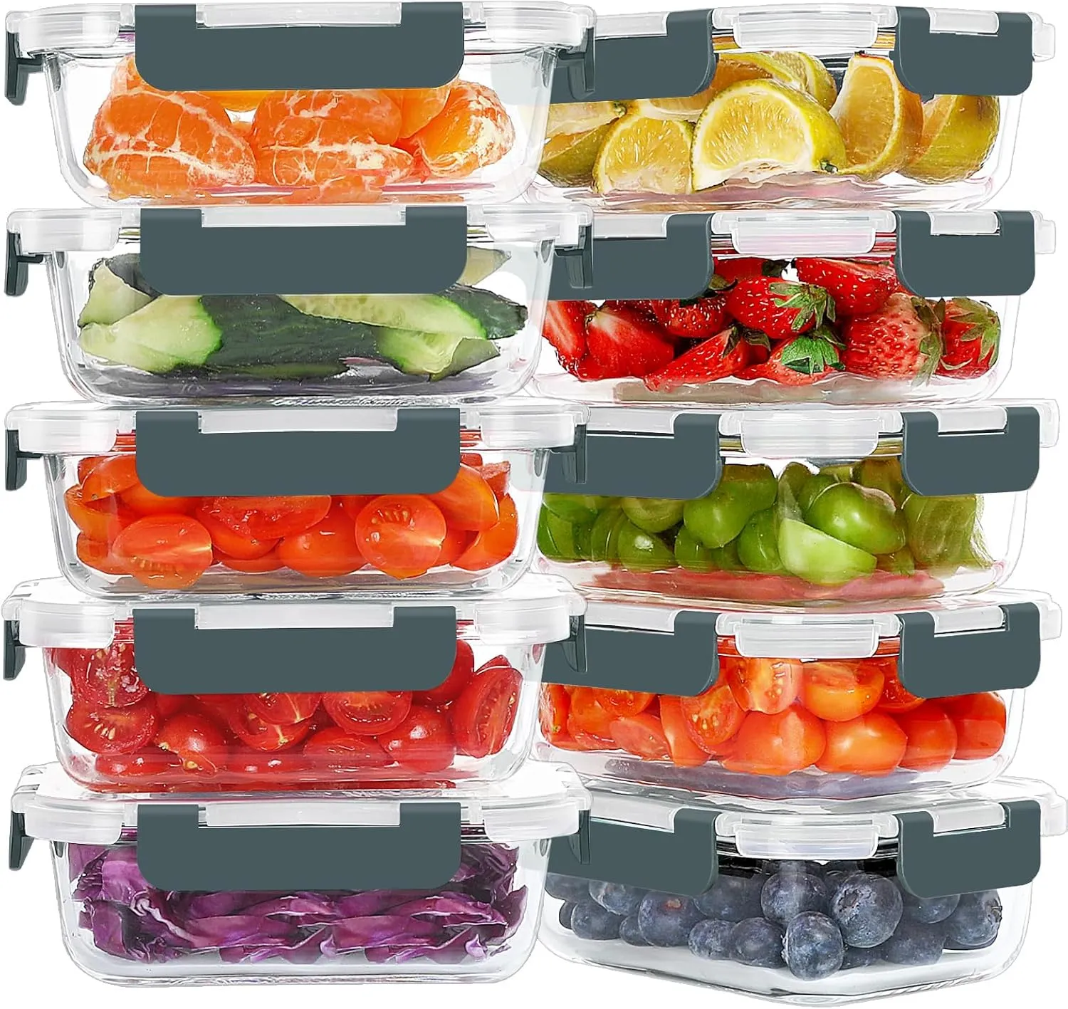 10 Packs 22 oz Glass Meal Prep Containers, Glass Food Storage Containers with Lids, Airtight Lunch Boxes BPA Free, Microwave and Freezer Safe