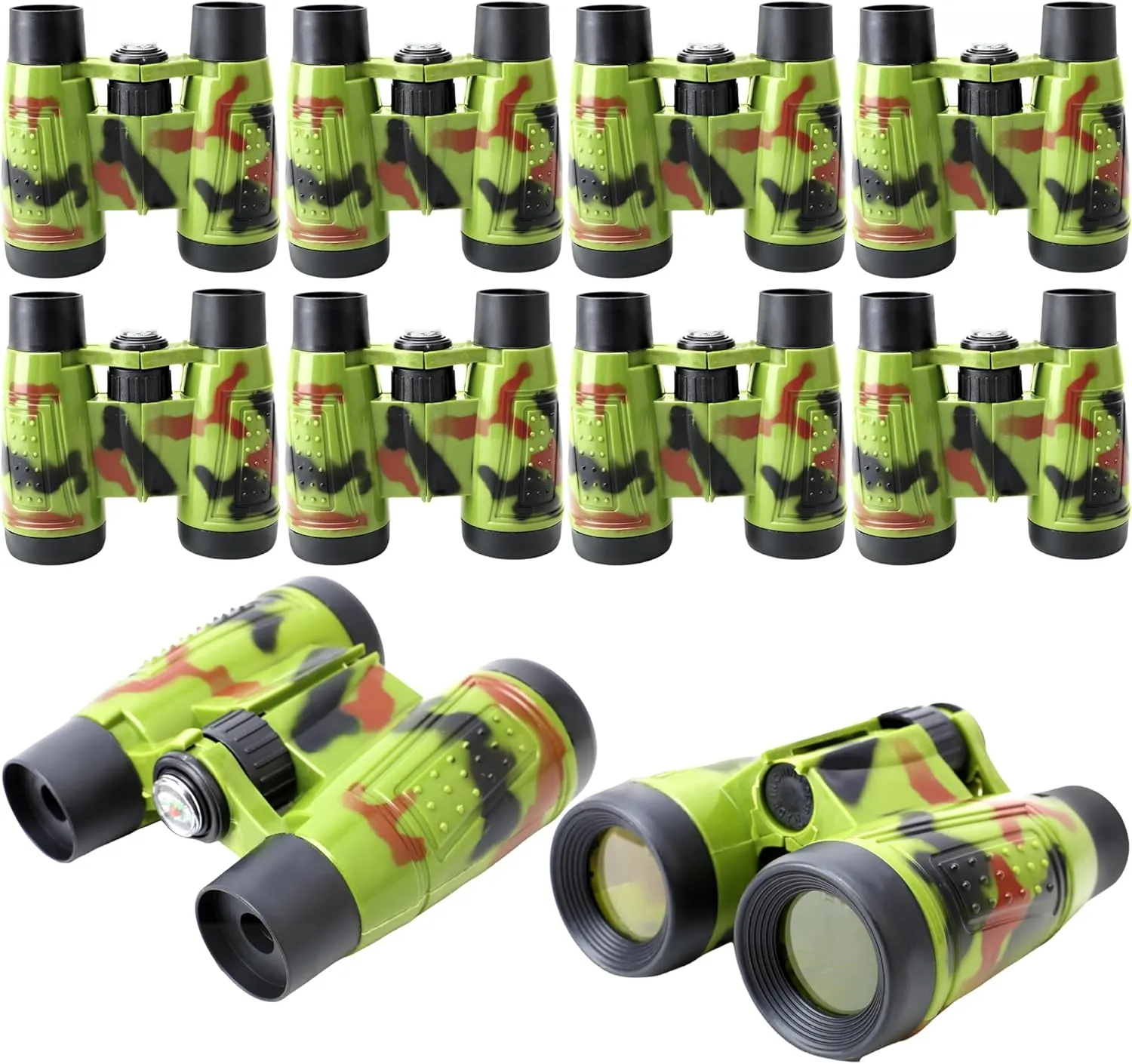 10 Pcs Jungle Binoculars Plastic Camouflage Safari Binoculars Nature Exploration Toy with Compass and Neck String for Explorers Gifts Outdoor Camping Adventure Hiking Travel