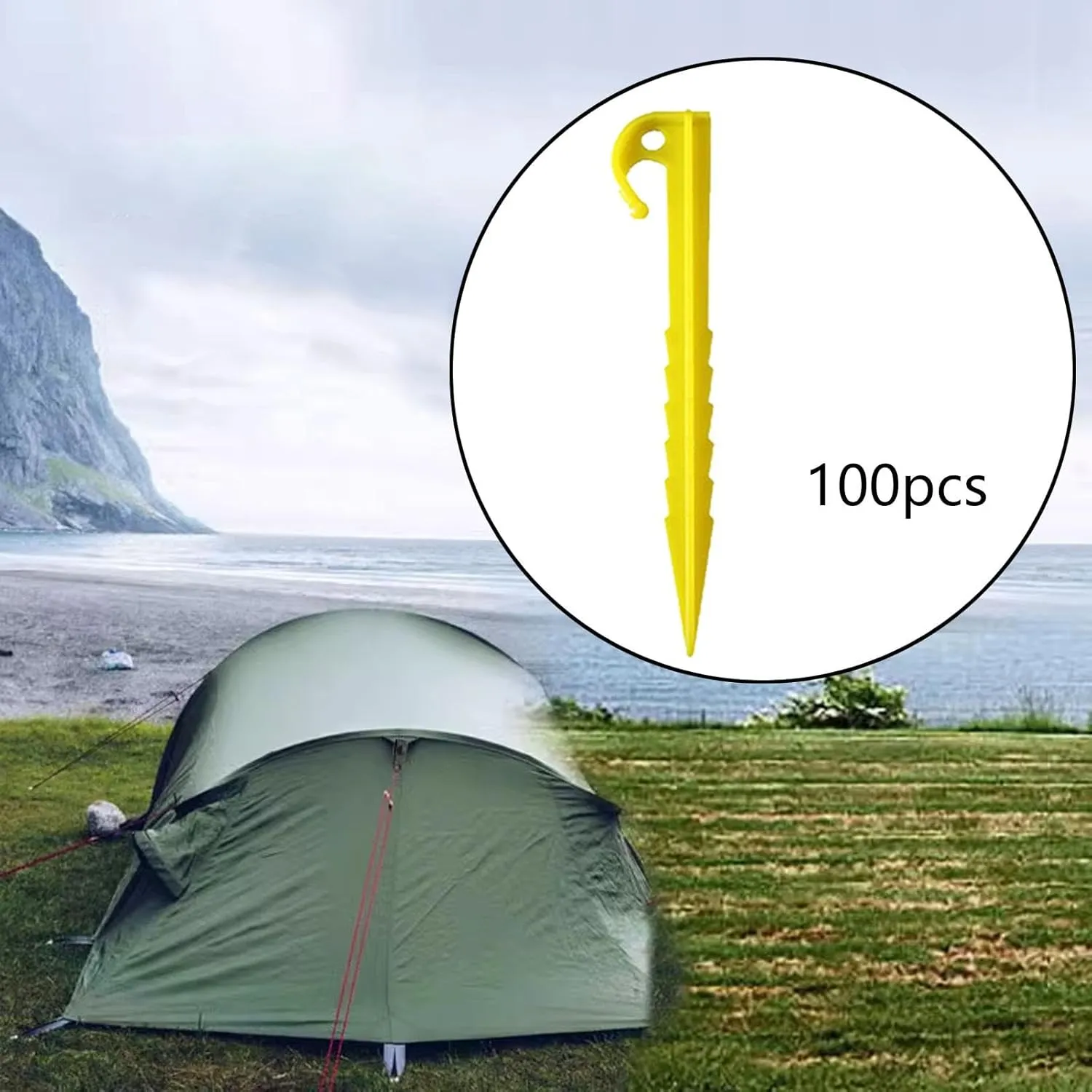 100 Pieces Tent Stakes Ground Pegs Practical Durability Windproof Camping Stakes Portable for Awning Shelter Backyard Outdoor, Style C