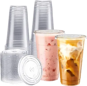 [100 Sets 24 oz. Plastic Cups With Lids, Smoothie Cups, Milkshake Cups