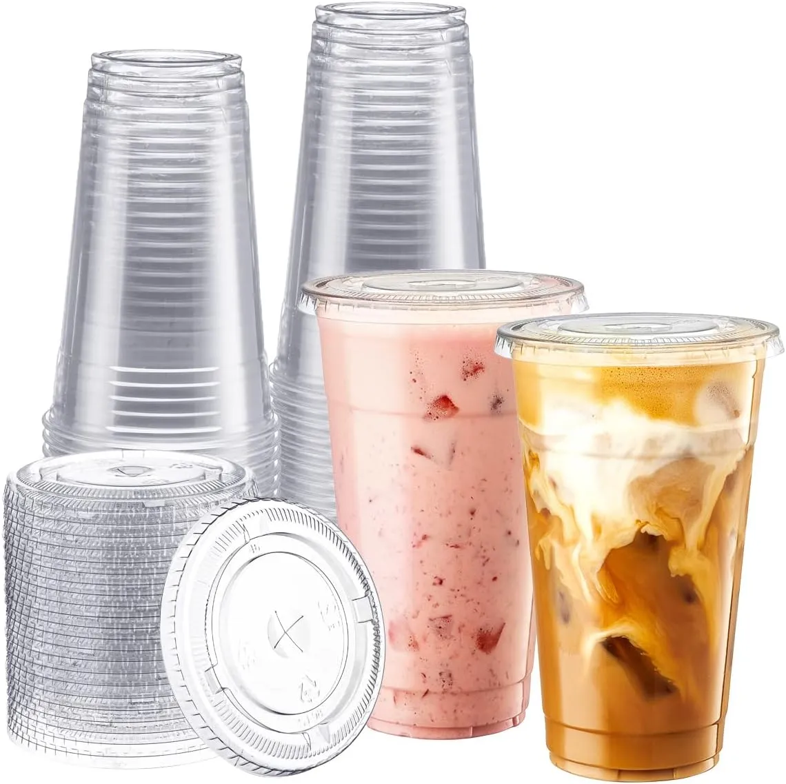 [100 Sets 24 oz. Plastic Cups With Lids, Smoothie Cups, Milkshake Cups