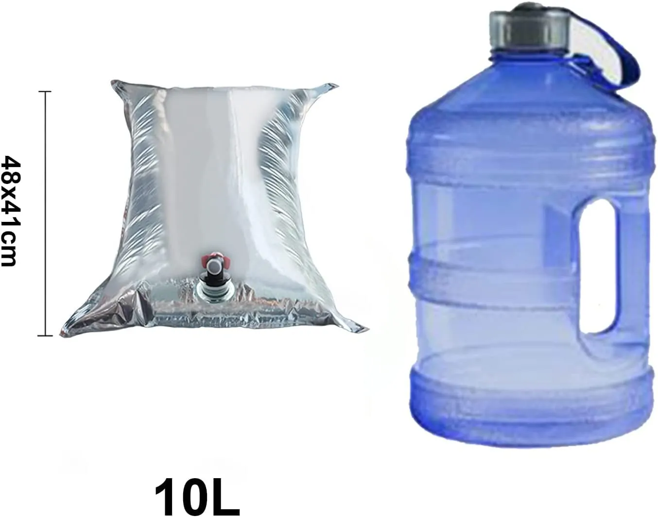10.5 Gallon Water Storage Containers Water Bag, 4 × 2.6Gallon/10L Collapsible Emergency Water Jug Bags with Spigot, Portable Aluminized Sterile BIB Water Container for Camping ,Hiking ,Party（4Pcs）