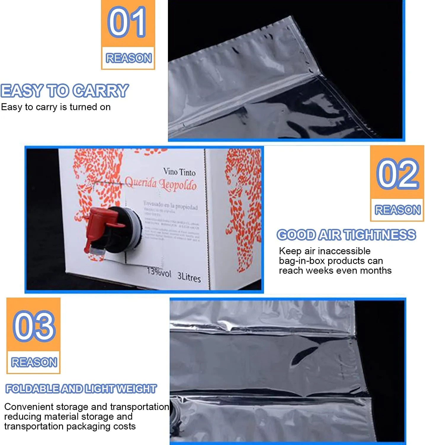 10.5 Gallon Water Storage Containers Water Bag, 4 × 2.6Gallon/10L Collapsible Emergency Water Jug Bags with Spigot, Portable Aluminized Sterile BIB Water Container for Camping ,Hiking ,Party（4Pcs）