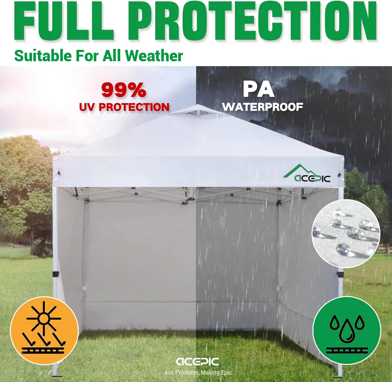 10x10 Canopy Replacement Top, Ez Up Canopy Tent Top Cover with Air Vent and Adjustable Elastic Strap,UV Waterproof for Outdoor Garden Patio Pavilion Sun Shade(Top Sidewall Only)