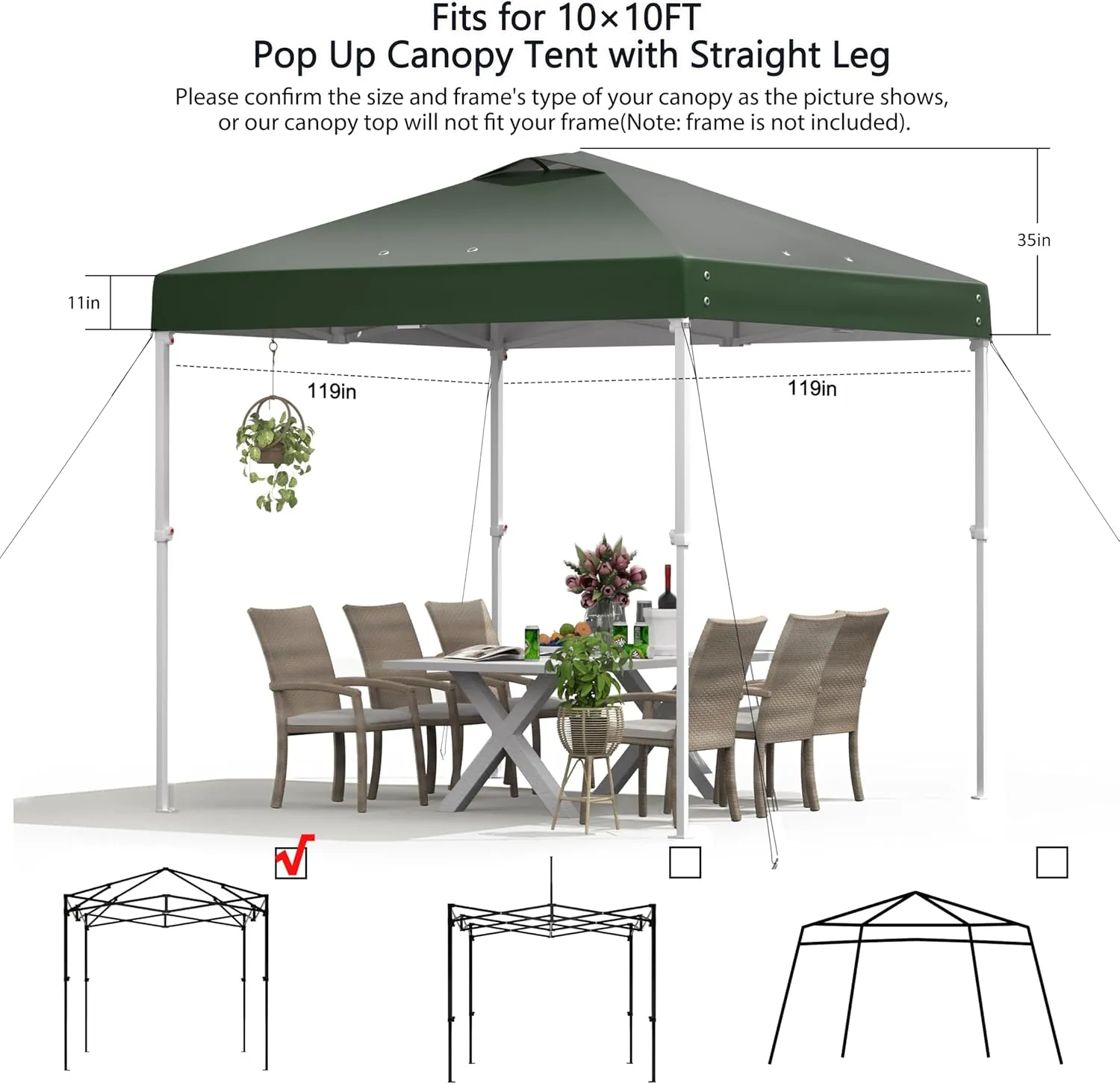 10x10 Canopy Replacement Top - Waterproof Pop Up Shelter for Outdoor Frame, Sun Shade Cover for Patio/Camping/Events with Wind Ropes (Sage Green, 9.8ft x 9.8ft)