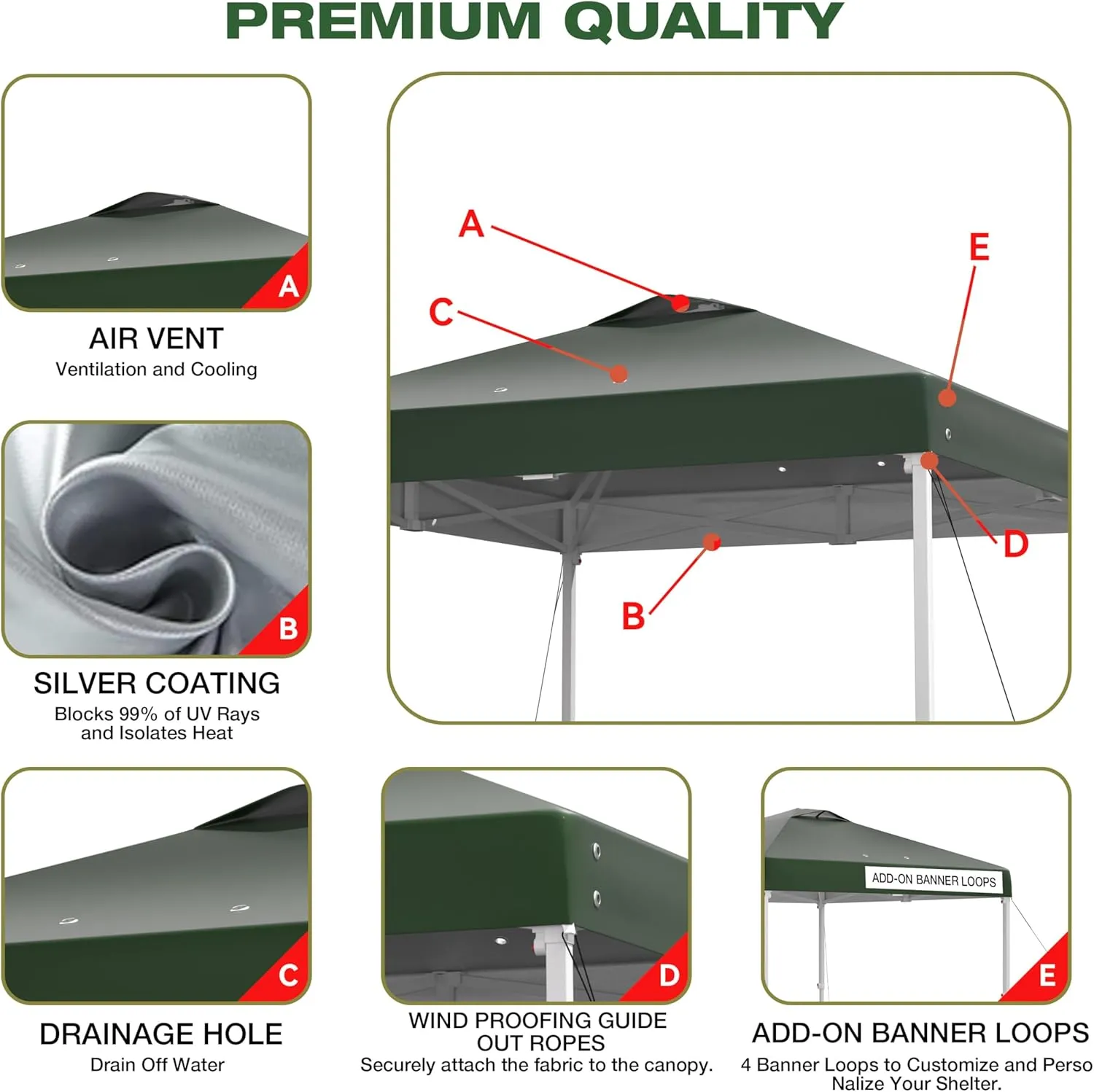 10x10 Canopy Replacement Top - Waterproof Pop Up Shelter for Outdoor Frame, Sun Shade Cover for Patio/Camping/Events with Wind Ropes (Sage Green, 9.8ft x 9.8ft)
