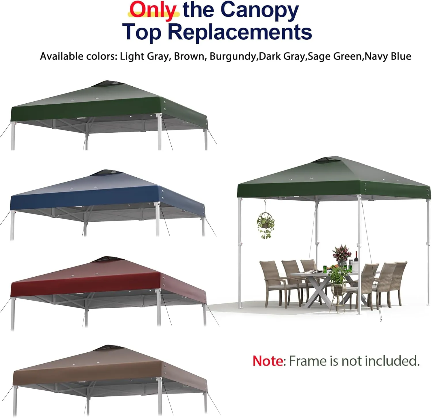 10x10 Canopy Replacement Top - Waterproof Pop Up Shelter for Outdoor Frame, Sun Shade Cover for Patio/Camping/Events with Wind Ropes (Sage Green, 9.8ft x 9.8ft)