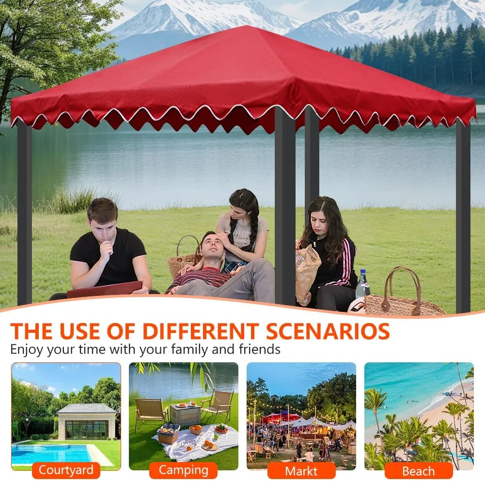 10'x10' Gazebo Canopy Replacement Top, Heavy-Duty Outdoor Waterproof Patio Cover, UV-Resistant Sun Shade Shelter for Deck, Garden, Backyard, BBQ Grill（Wavy Edge）