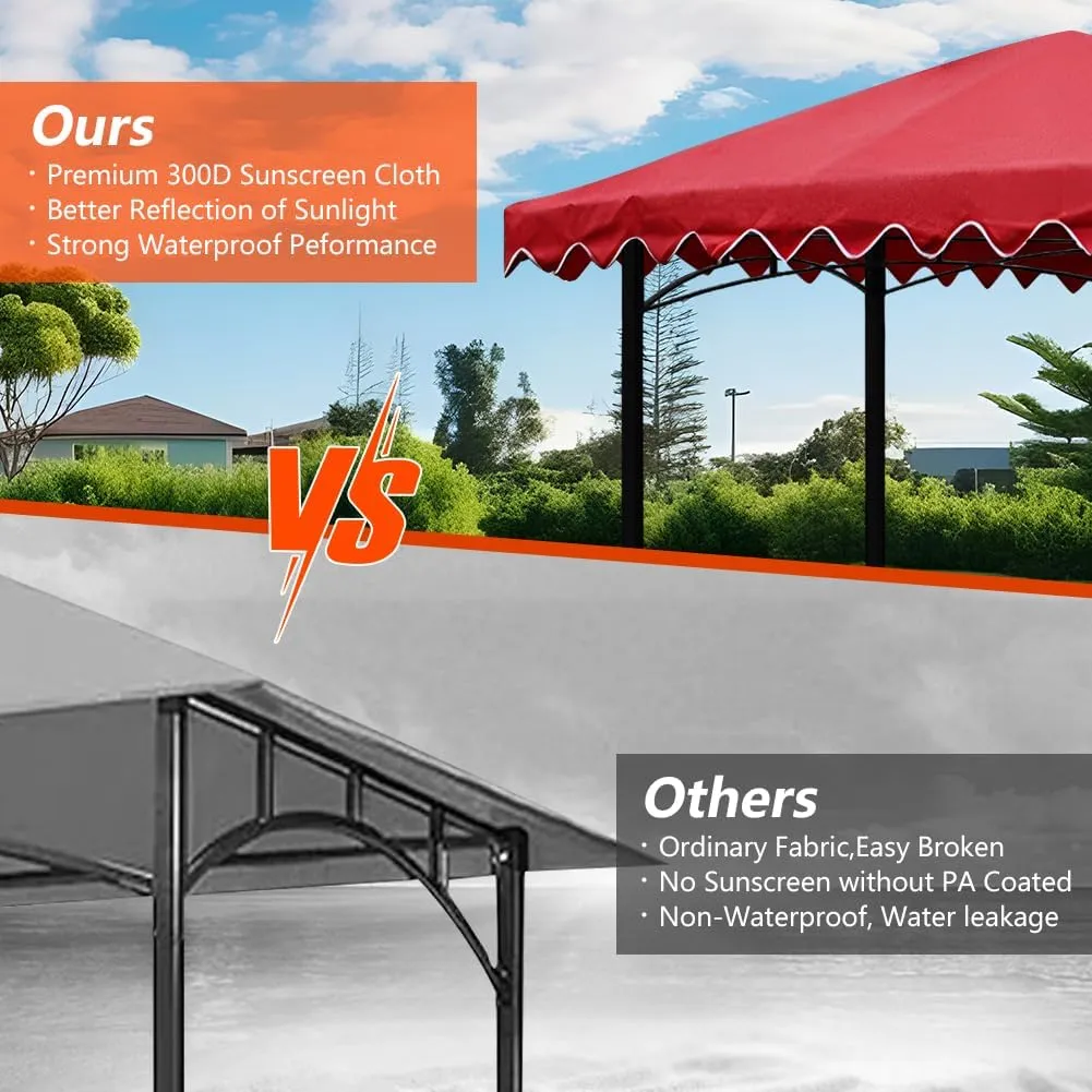 10'x10' Gazebo Canopy Replacement Top, Heavy-Duty Outdoor Waterproof Patio Cover, UV-Resistant Sun Shade Shelter for Deck, Garden, Backyard, BBQ Grill（Wavy Edge）