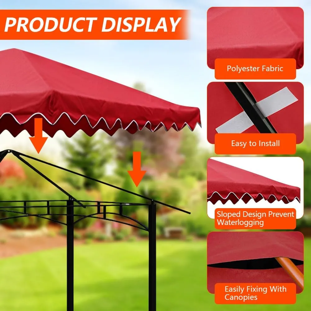 10'x10' Gazebo Canopy Replacement Top, Heavy-Duty Outdoor Waterproof Patio Cover, UV-Resistant Sun Shade Shelter for Deck, Garden, Backyard, BBQ Grill（Wavy Edge）