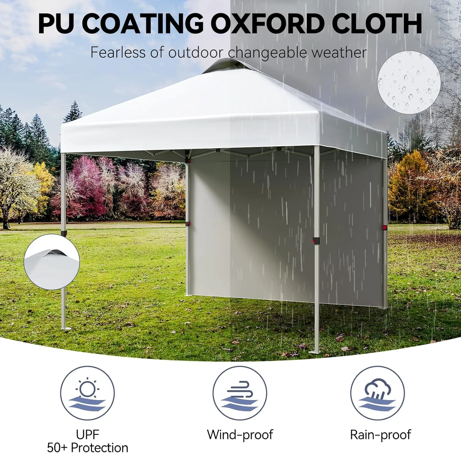 10x10 Pop Up Canopy Tent with One Side Walls, Commercial Instant Canopies Shelter, Includes Wheeled Carry Bag & 4 Sandbags,Portable Outdoor Sun Shade for Camping, Beach, Parties, Events,White