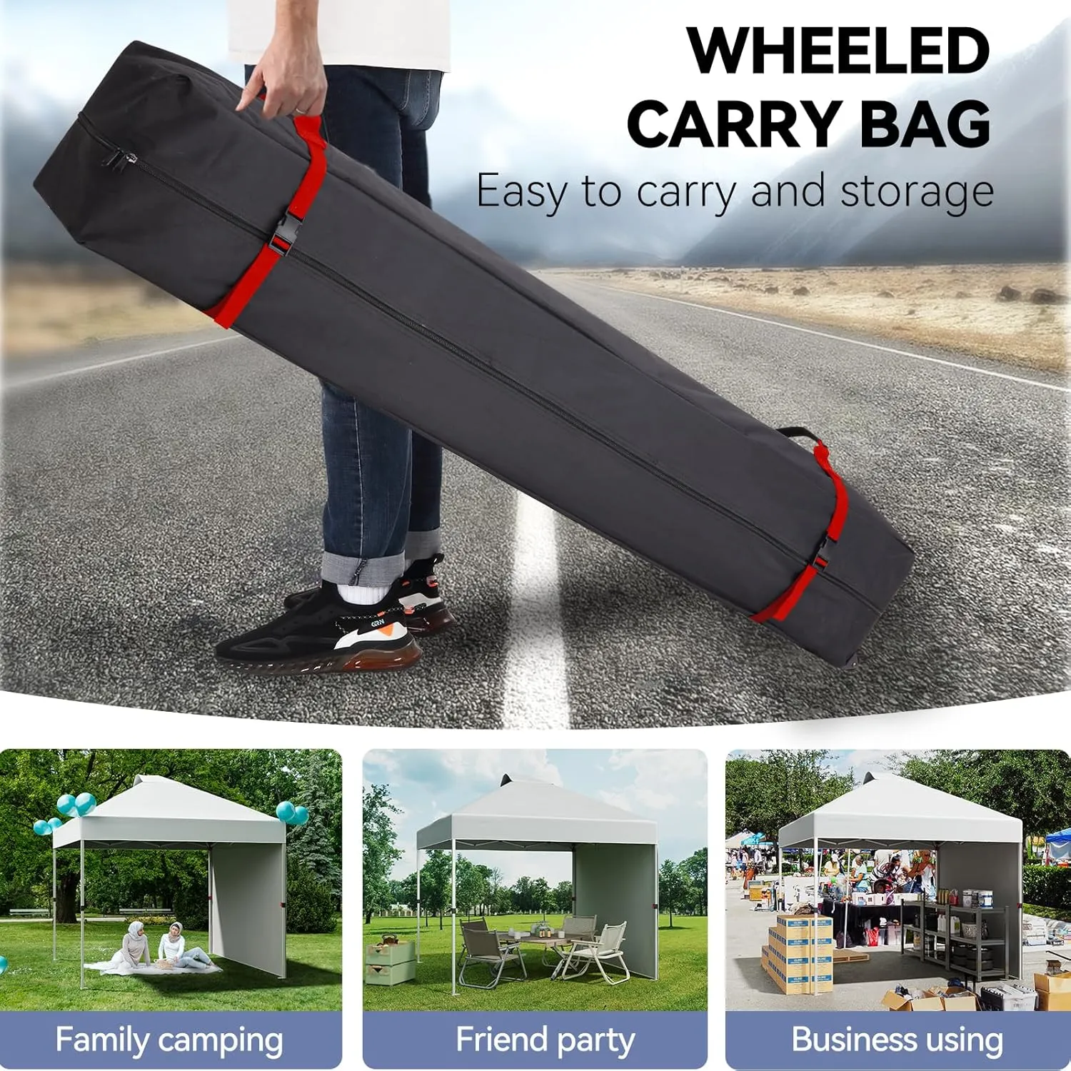 10x10 Pop Up Canopy Tent with One Side Walls, Commercial Instant Canopies Shelter, Includes Wheeled Carry Bag & 4 Sandbags,Portable Outdoor Sun Shade for Camping, Beach, Parties, Events,White