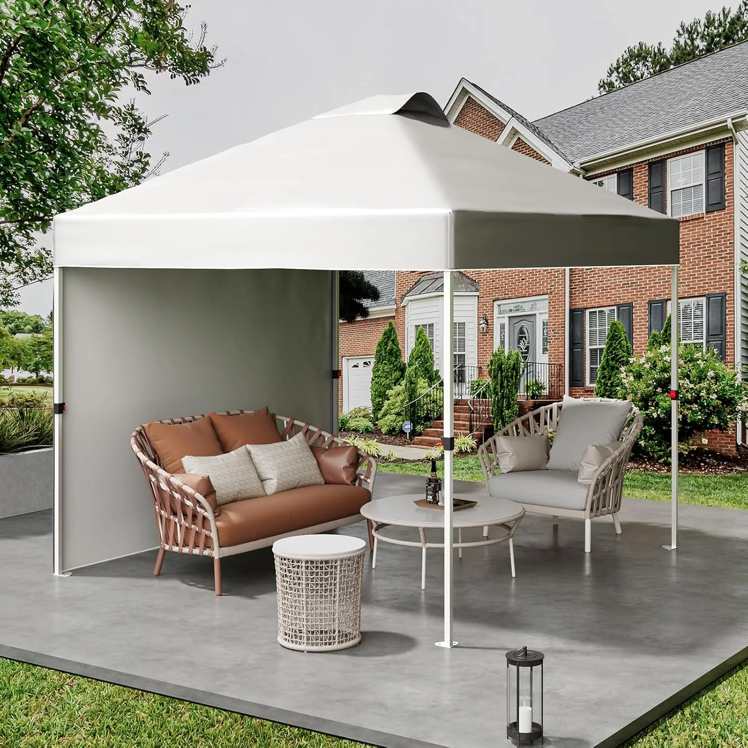 10x10 Pop Up Canopy Tent with One Side Walls, Commercial Instant Canopies Shelter, Includes Wheeled Carry Bag & 4 Sandbags,Portable Outdoor Sun Shade for Camping, Beach, Parties, Events,White