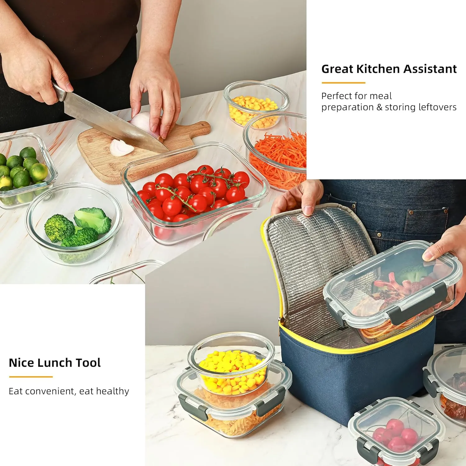 12 Pack Glass Food Storage Containers Set, Glass Meal Prep Containers with Lids, Airtight Lunch Containers, Dishwasher Safe, grey