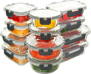 12 Pack Glass Food Storage Containers Set, Glass Meal Prep Containers with Lids, Airtight Lunch Containers, Dishwasher Safe, grey