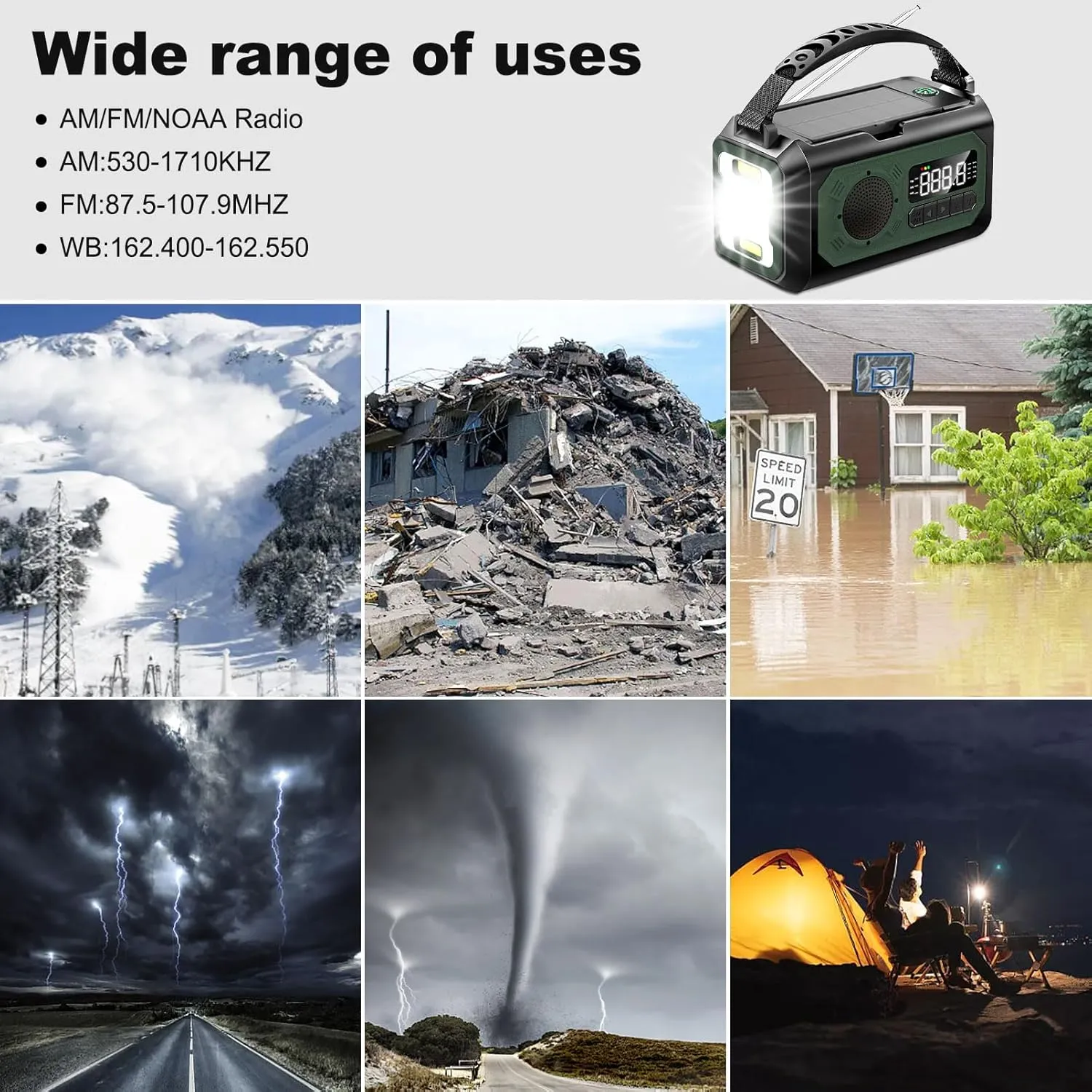 12000mAh Emergency Radio, Hand Crank Portable Solar Radio AM/FM/NOAA Weather Radio with 2 Solar Panels,3 Charging Methods,SOS Alarm,Flashlight,Phone Charger,Compass,Reading Lamp (Green)