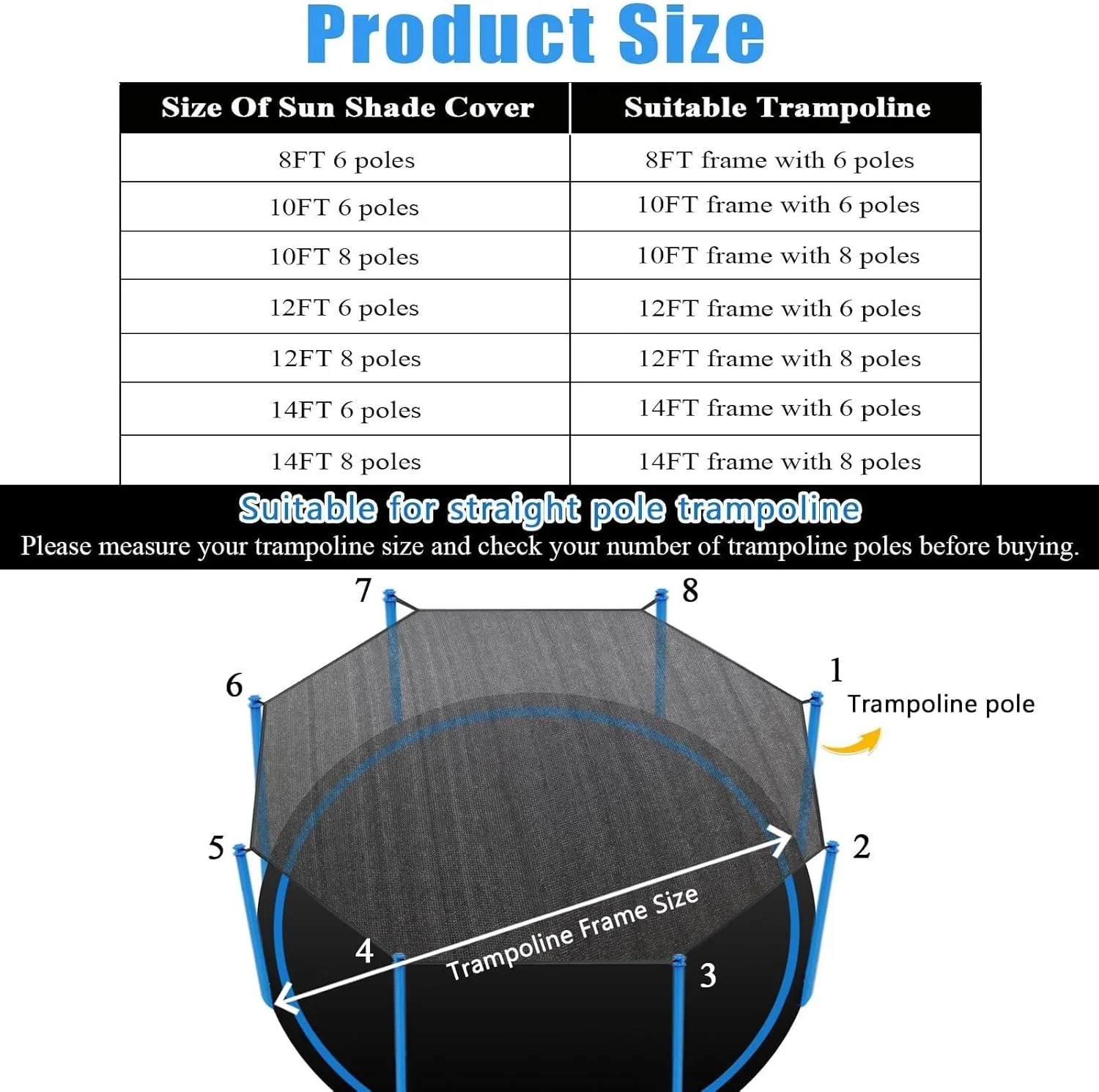 12ft 14ft 16ft Outdoor Trampoline Tent Cover Sun-Protection Trampoline Shade Cover, Trampolines Sunshade Accessories for Outdoor Backyard Playground