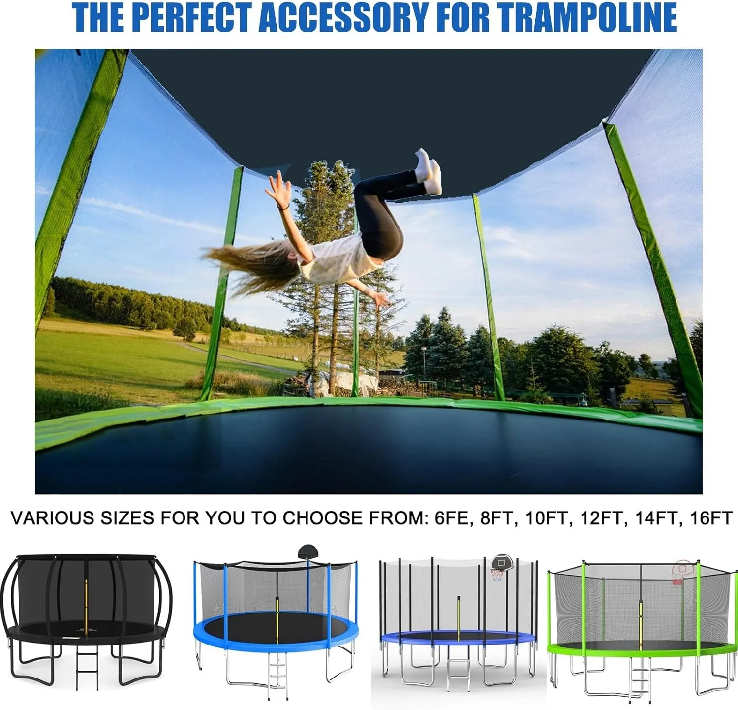 12ft 14ft 16ft Outdoor Trampoline Tent Cover Sun-Protection Trampoline Shade Cover, Trampolines Sunshade Accessories for Outdoor Backyard Playground