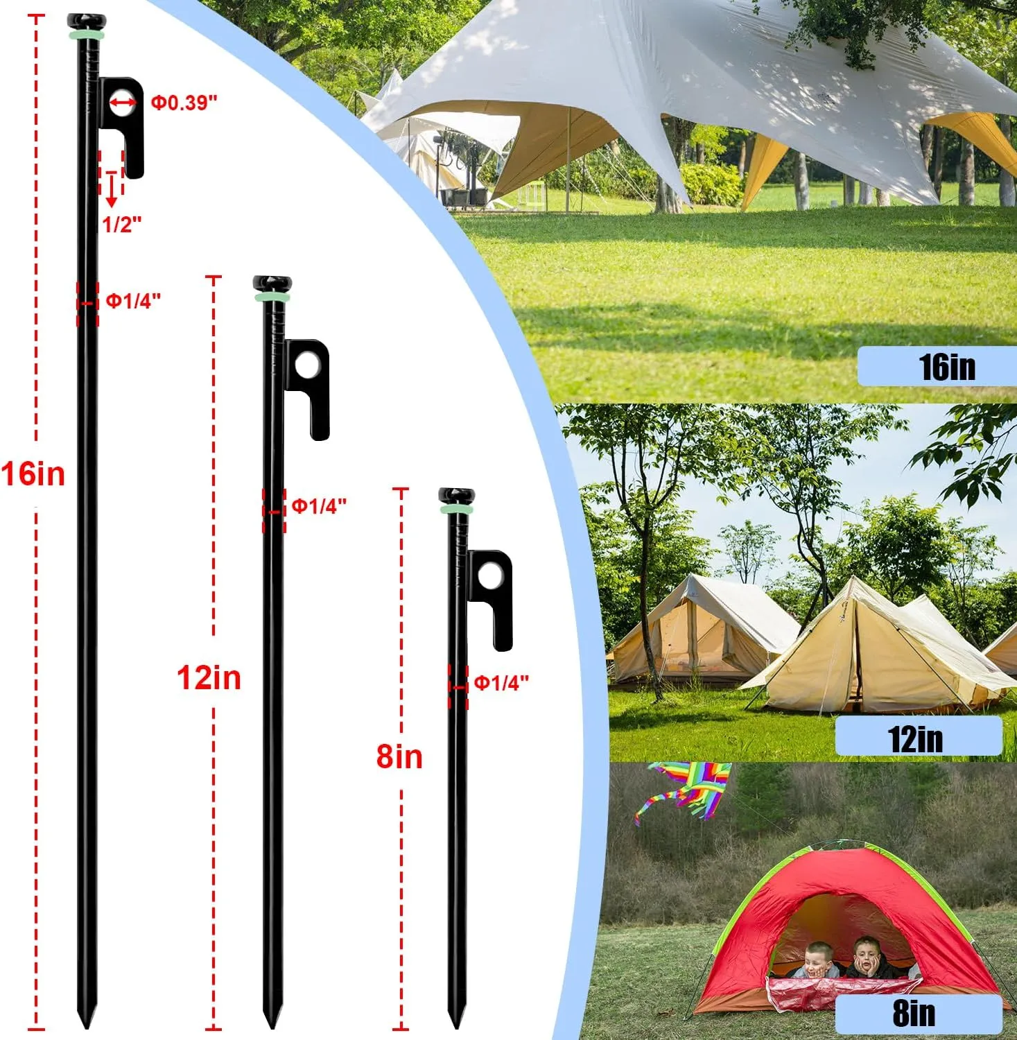 12Pcs Tent Stake with Hammer Set, 12in Tent Stakes Heavy Duty with 10.5in Camping Hammer, Storage Pouch, Forged Steel Tent Stakes for Camping Used on Rocks, Grassland(12Pcs 12in Stakes Hammer)