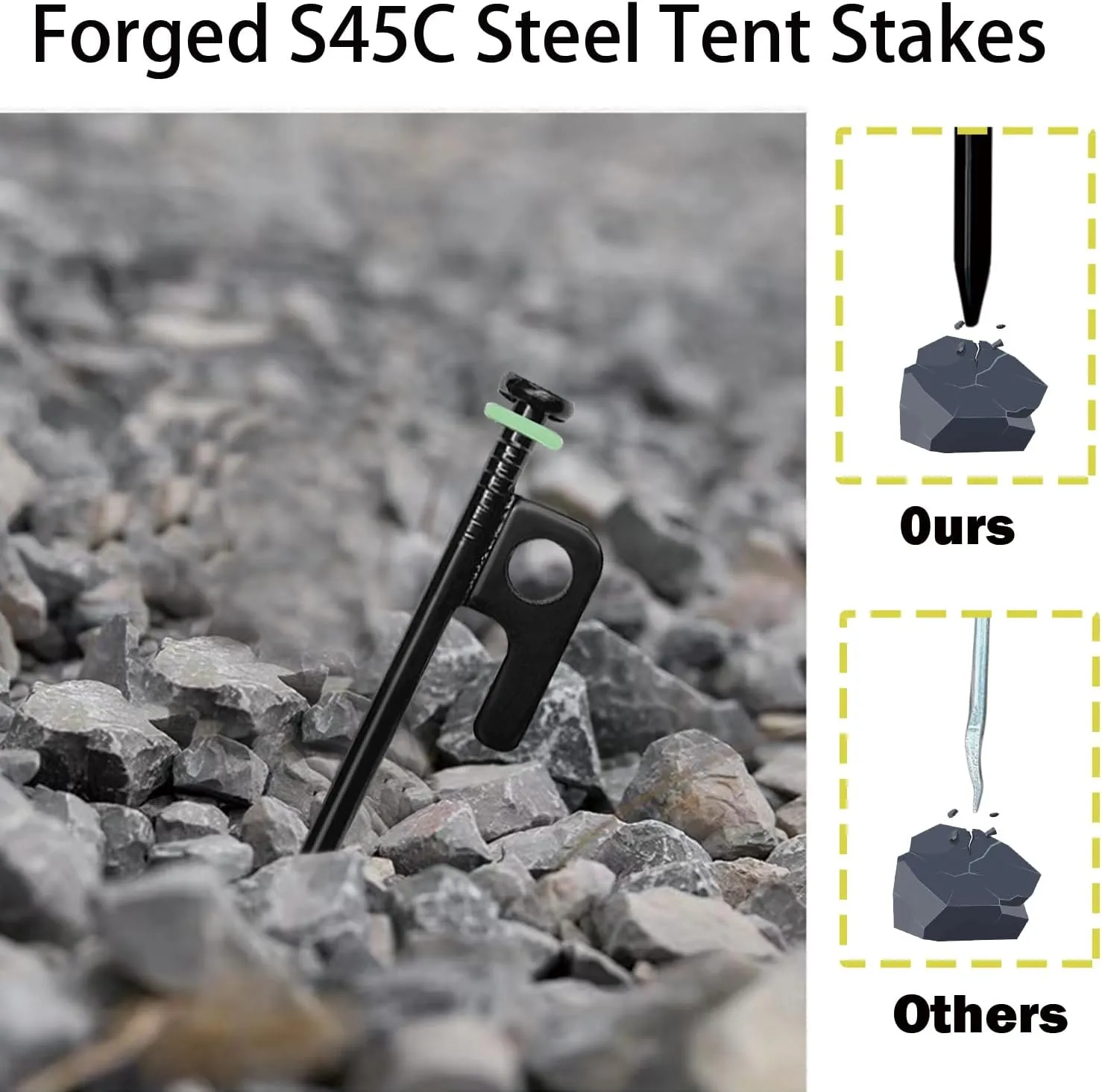 12Pcs Tent Stake with Hammer Set, 12in Tent Stakes Heavy Duty with 10.5in Camping Hammer, Storage Pouch, Forged Steel Tent Stakes for Camping Used on Rocks, Grassland(12Pcs 12in Stakes Hammer)