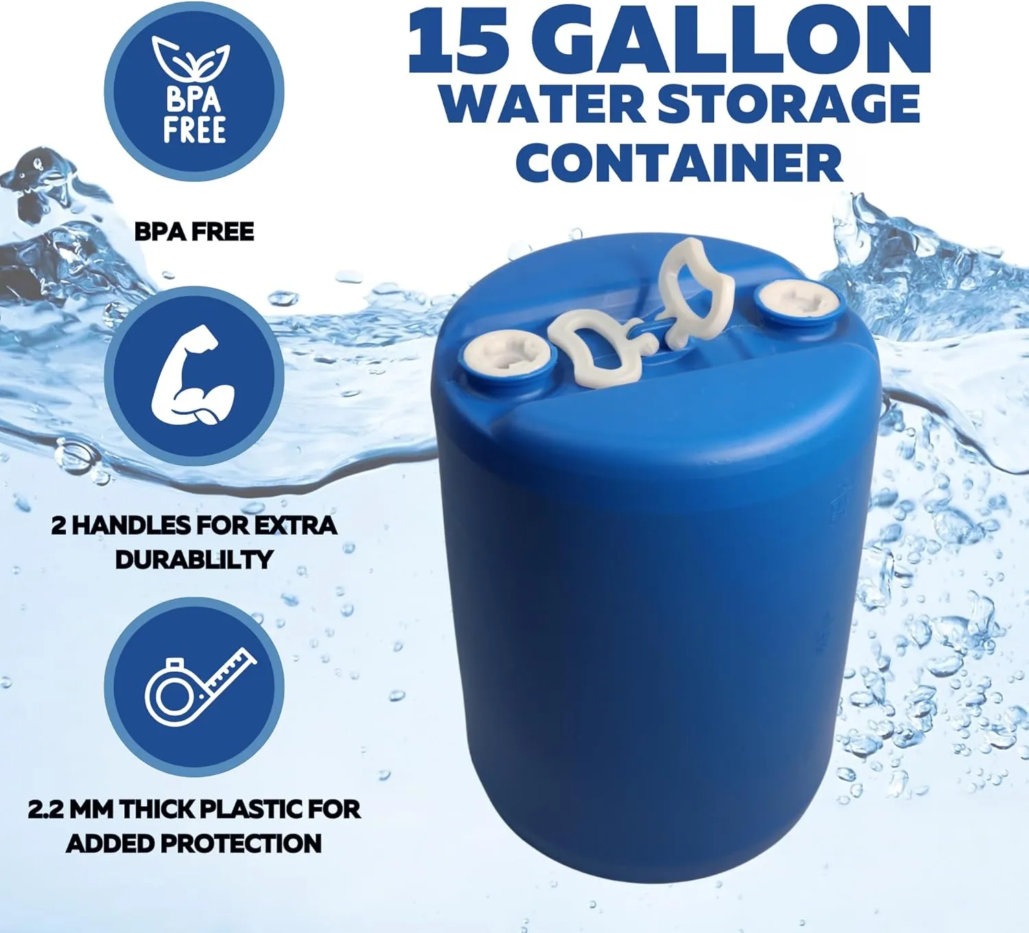 15 Gallon Water Storage Tank - 1 Tank- Water Storage for Emergencies - Durable, Reusable, Portable, BPA Free, Food Grade Plastic - Emergency Zone