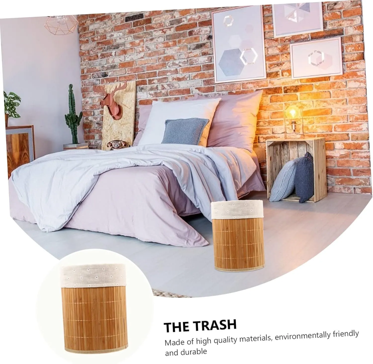 1pc Bamboo Trash Can Round Trash Can Collapsible Garbage Can Garbage Cans Woven Rubbish Container Clothes Storage Organzier Waste Bins Laundry Basket Sundries Bucket Clothing
