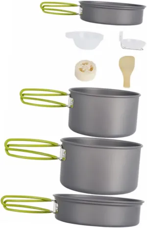 1set Portable Outdoor Non-Stick Cooking for Camping and Fishing Includes Pan Frying Pan Bowls Spoon Spatula Loofah for Hiking and Picnics