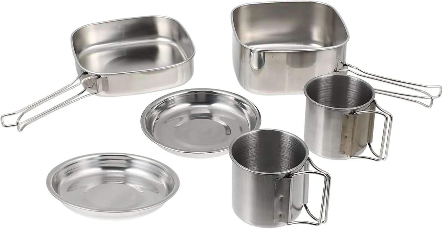1Set Stainless Steel Camping Cookware Portable Picnic Pots Frying Pan and Cups for Outdoor Cooking Hiking and Backpacking Gear