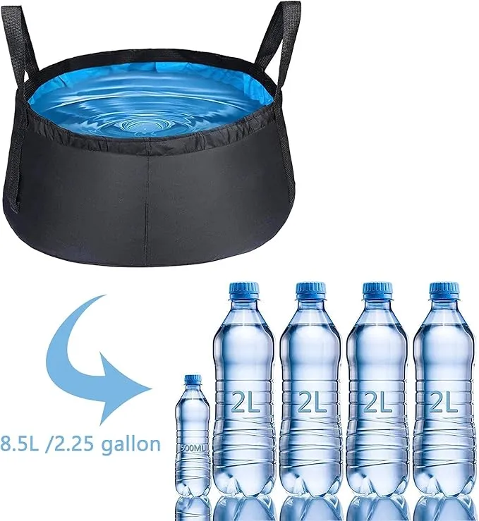 2-Pack Collapsible Bucket with Handle 2 Gallon Portable Camping Wash Basin Folding Water Container for Fishing Beach