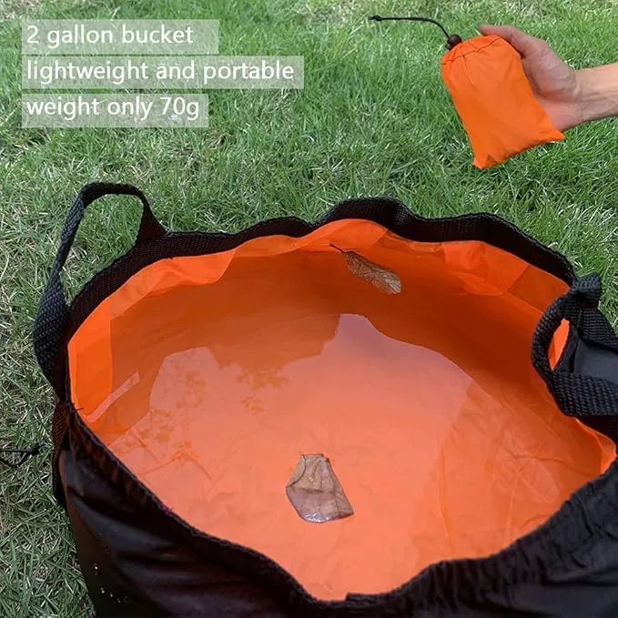 2-Pack Collapsible Bucket with Handle 2 Gallon Portable Camping Wash Basin Folding Water Container for Fishing Beach