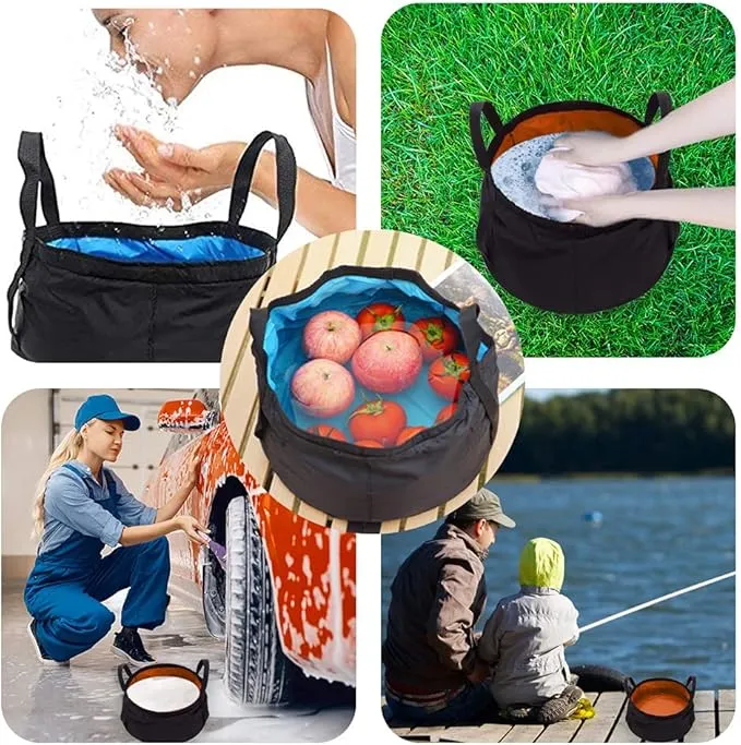 2-Pack Collapsible Bucket with Handle 2 Gallon Portable Camping Wash Basin Folding Water Container for Fishing Beach