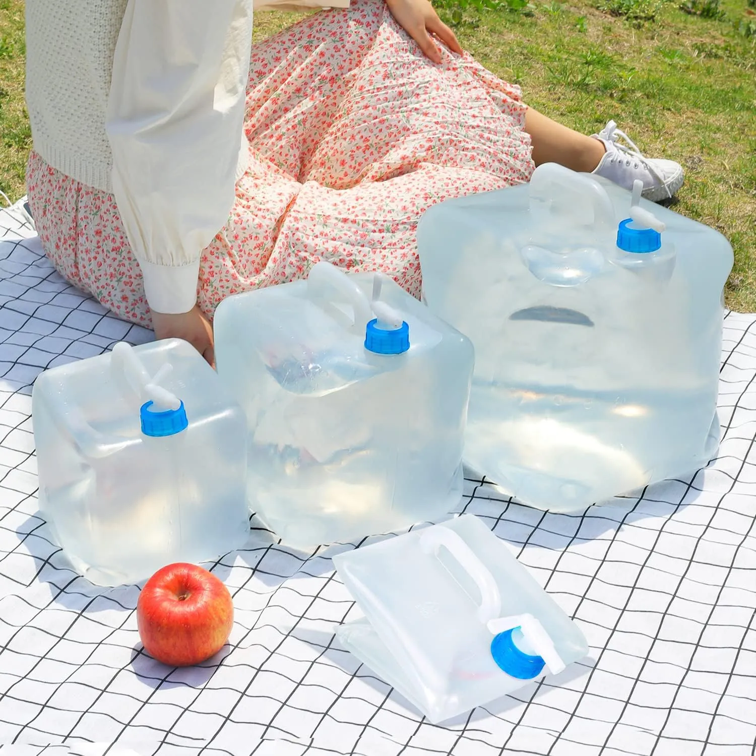 2 Pack Collapsible Water Container with Spigot, Foldable Cube Water Jugs Portable Water Storage for Outdoors Camping Hiking Disaster Preparedness & Survival Gear 1.4/2.6/4/5.3 Gallon