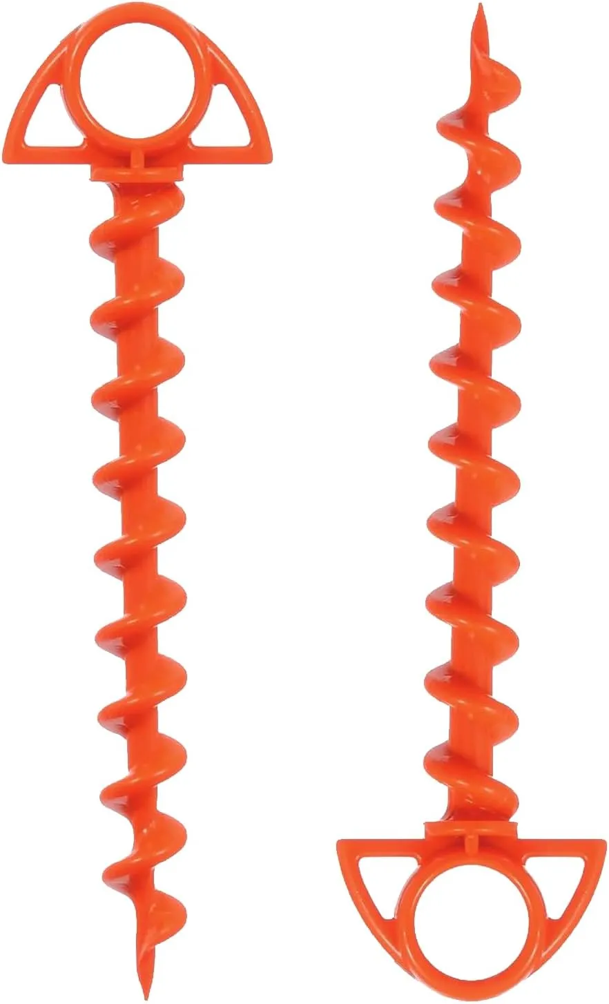 2 Pack Screw in Ground Anchors Orange Spiral Stakes for Outdoor Tents 11 Inch Length