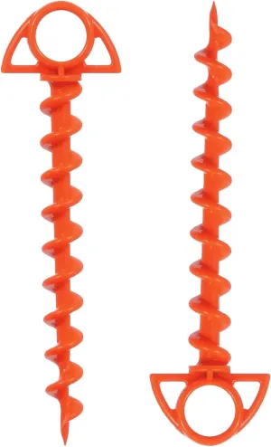 2 Pack Screw in Ground Anchors Orange Spiral Stakes for Outdoor Tents 11 Inch Length