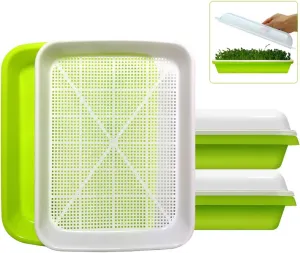 2-Pack Seed Sprouter Tray BPA Free PP Soil-Free Big Capacity Healthy Wheatgrass Grower Sprouting Container Kit with Lid (2, Green)