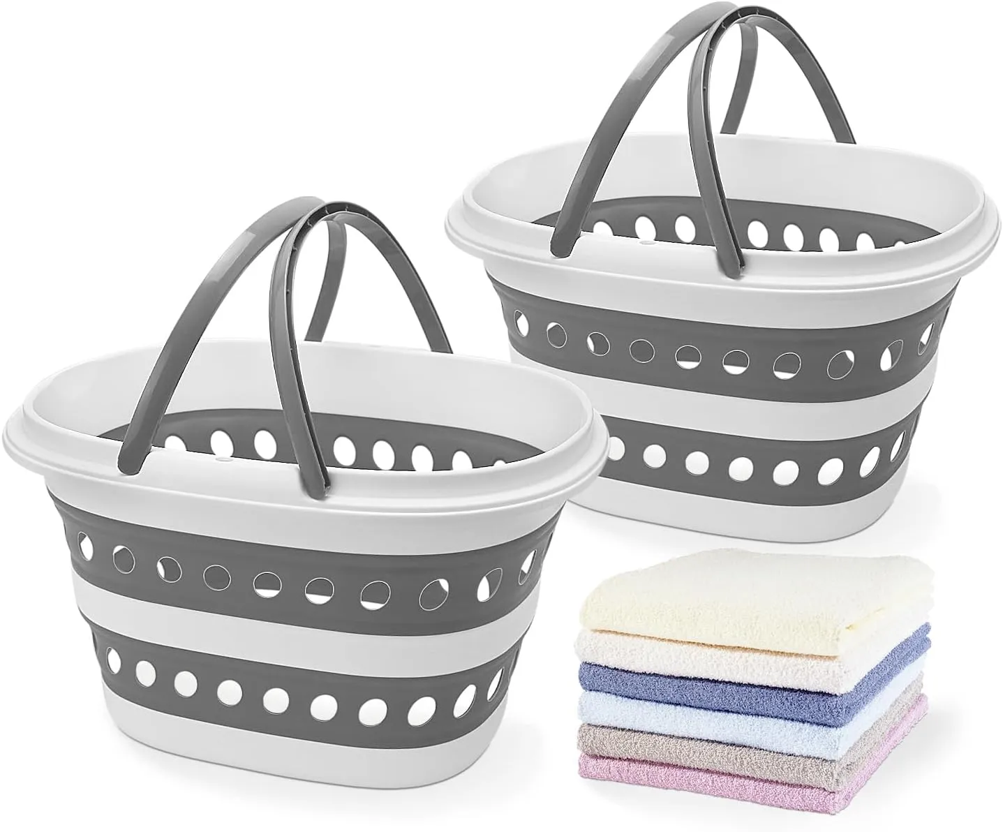 2 Pack Small Collapsible Laundry Basket - 4.2 Gallon (16L) with Handle - Foldable Pop-up Storage Container, Durable & Waterproof Organizer - Space-Saving Portable Hamper for Sorting Clothes