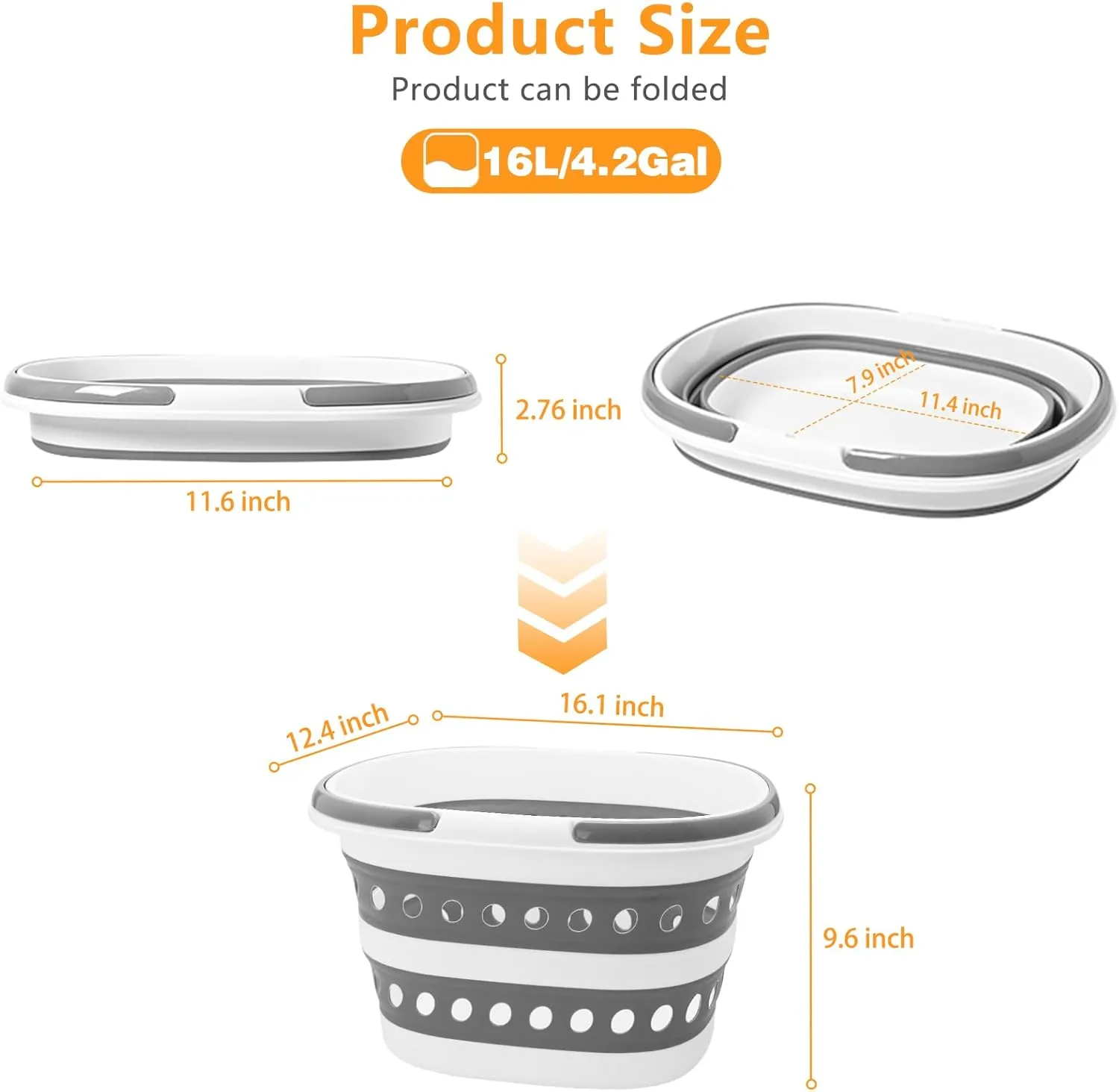 2 Pack Small Collapsible Laundry Basket - 4.2 Gallon (16L) with Handle - Foldable Pop-up Storage Container, Durable & Waterproof Organizer - Space-Saving Portable Hamper for Sorting Clothes