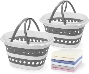 2 Pack Small Collapsible Laundry Basket - 4.2 Gallon (16L) with Handle - Foldable Pop-up Storage Container, Durable & Waterproof Organizer - Space-Saving Portable Hamper for Sorting Clothes