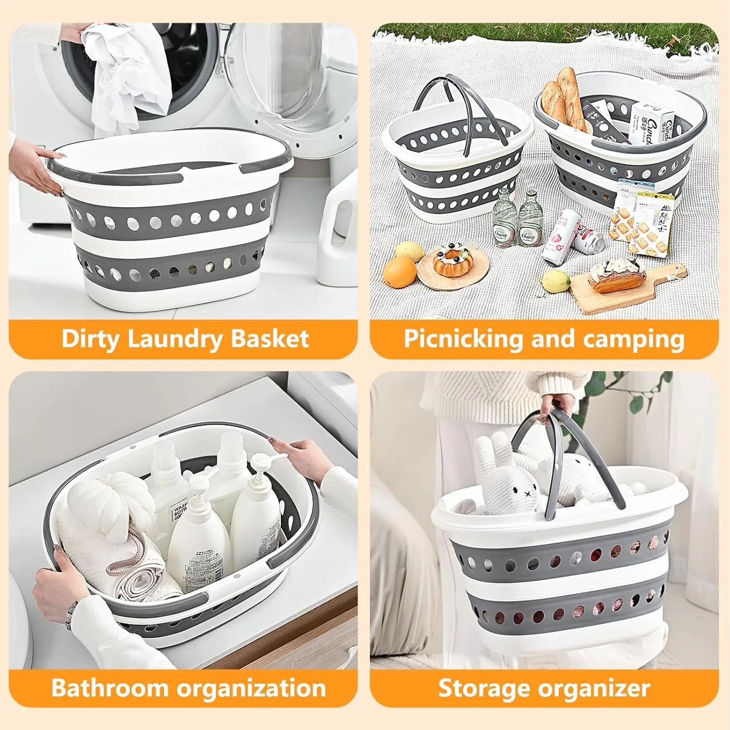 2 Pack Small Collapsible Laundry Basket - 4.2 Gallon (16L) with Handle - Foldable Pop-up Storage Container, Durable & Waterproof Organizer - Space-Saving Portable Hamper for Sorting Clothes
