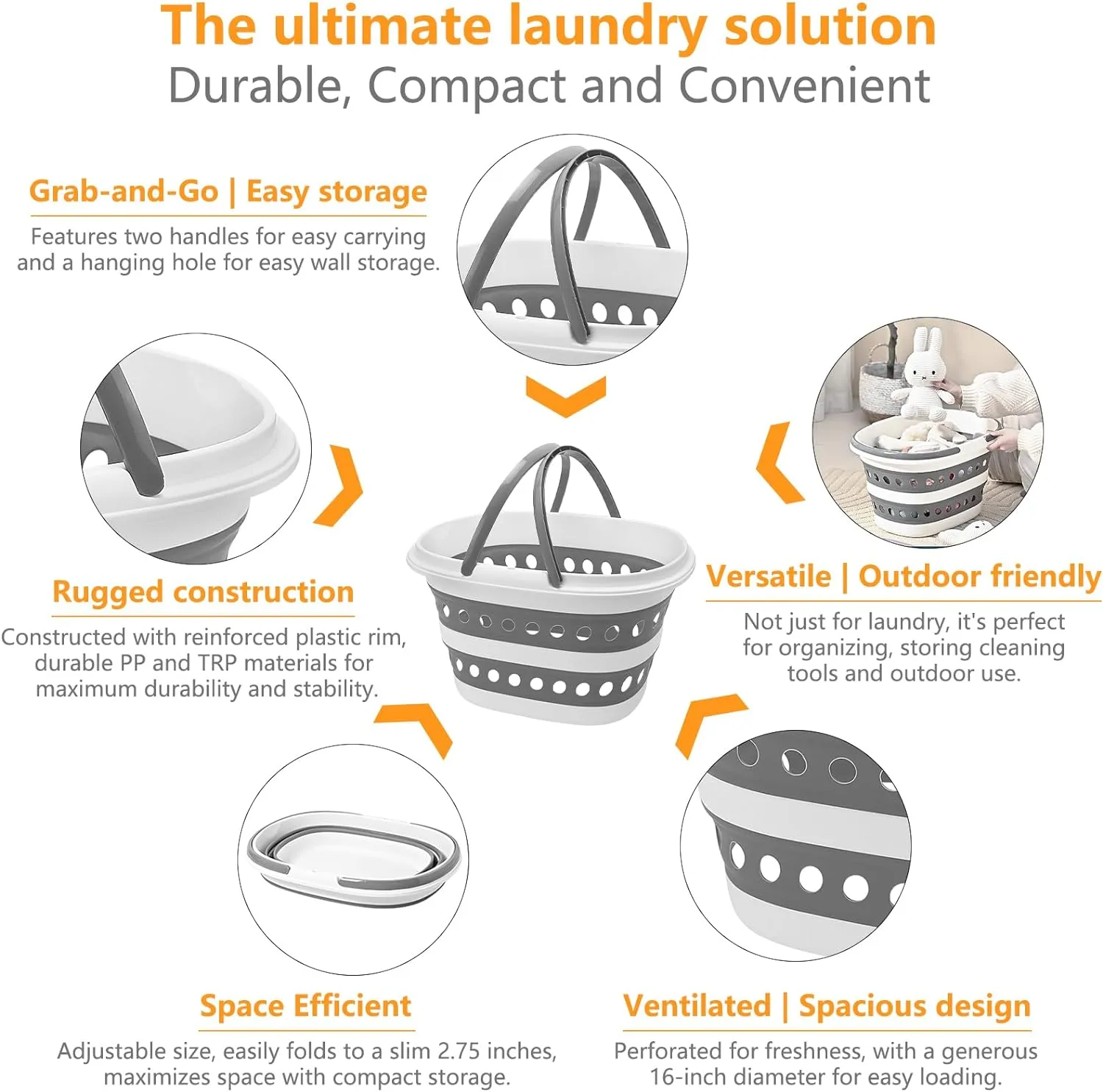 2 Pack Small Collapsible Laundry Basket - 4.2 Gallon (16L) with Handle - Foldable Pop-up Storage Container, Durable & Waterproof Organizer - Space-Saving Portable Hamper for Sorting Clothes