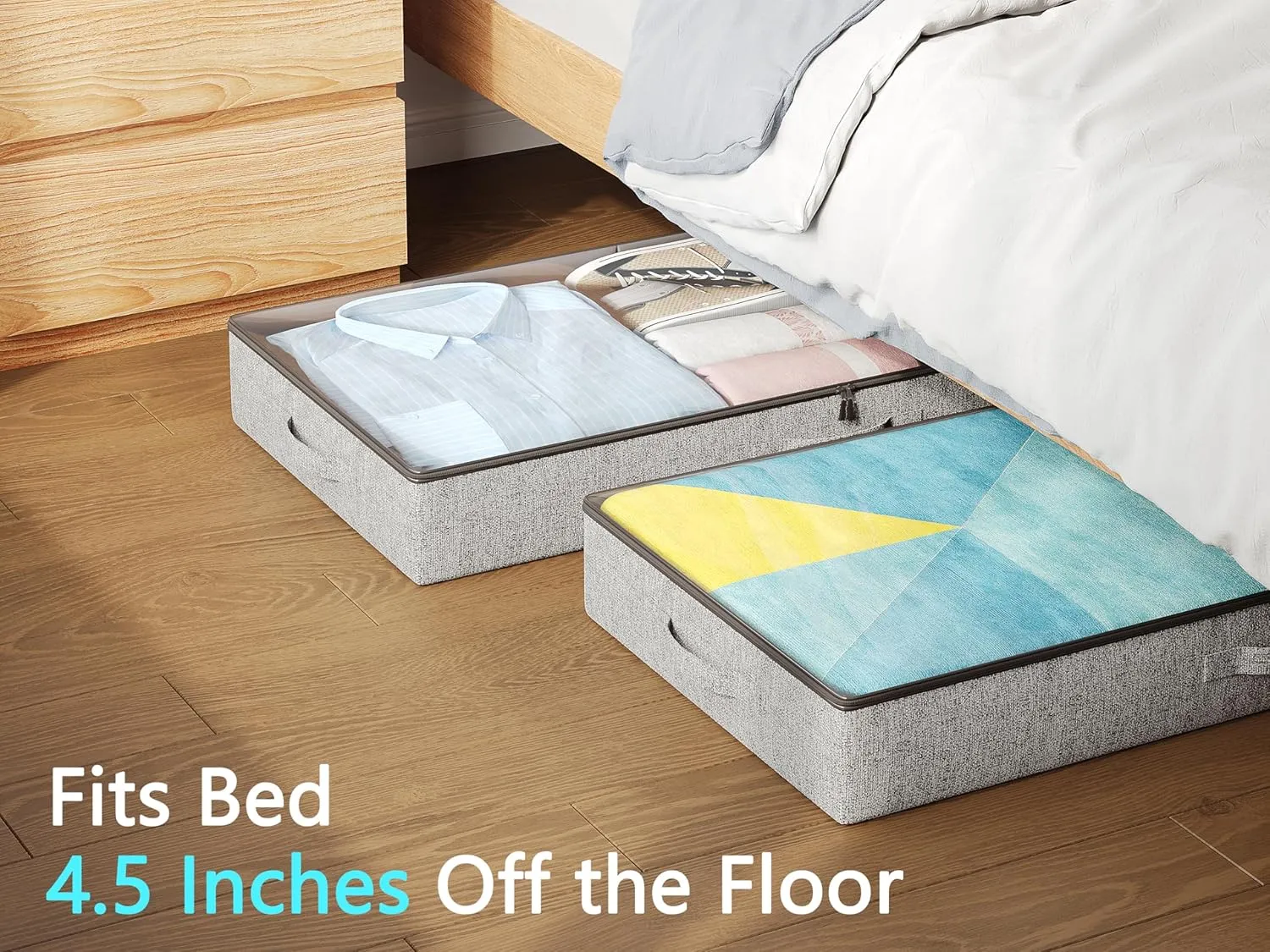 2-Pack Under Bed Storage Containers, 4.5 Inches Tall Low Profile Underbed Clothes Storage Organizer Bin with Sturdy Sidewalls/Bottom, Underbed Storage Bins 2 Storage Thin Bins