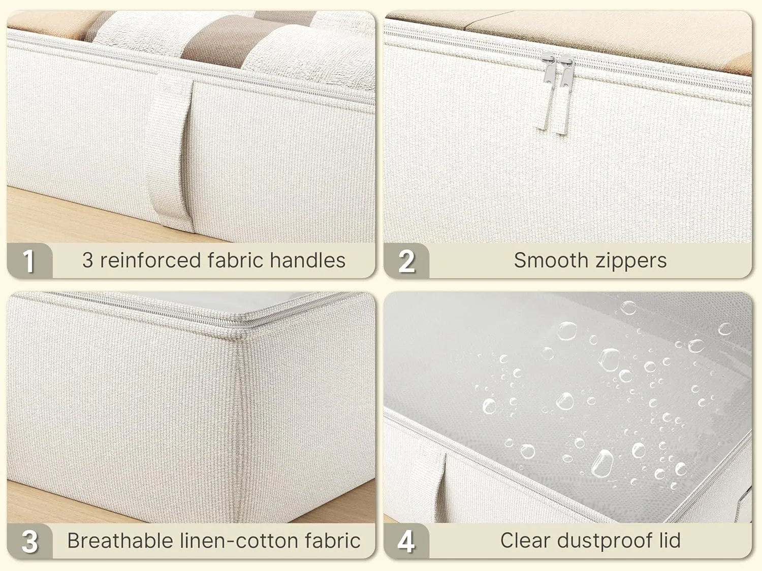 2-Pack Under Bed Storage Containers, 8 Inches Tall Underbed Clothes Storage Organizer Bin with Sturdy Sidewalls/Bottom, Under the Bed Storage Bags 2 Storage Bins, Beige