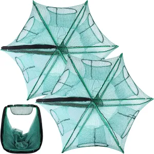2 Pcs Foldable Fishing Trap Collapsible Hexagon 6 Hole Fishing Bait Trap Portable Minnow Crayfish Crab Crawdad Shrimp Net Cage Accessories