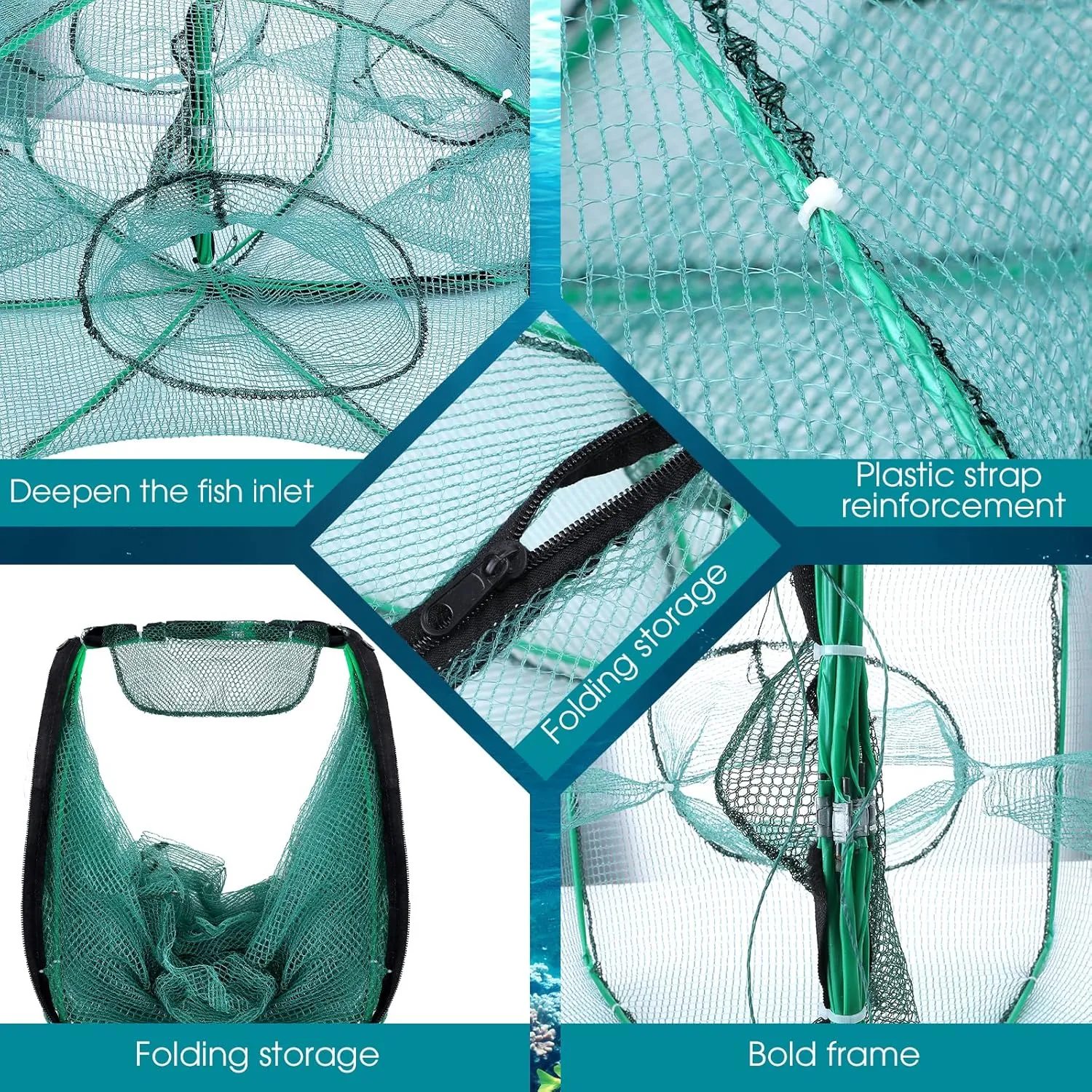2 Pcs Foldable Fishing Trap Collapsible Hexagon 6 Hole Fishing Bait Trap Portable Minnow Crayfish Crab Crawdad Shrimp Net Cage Accessories
