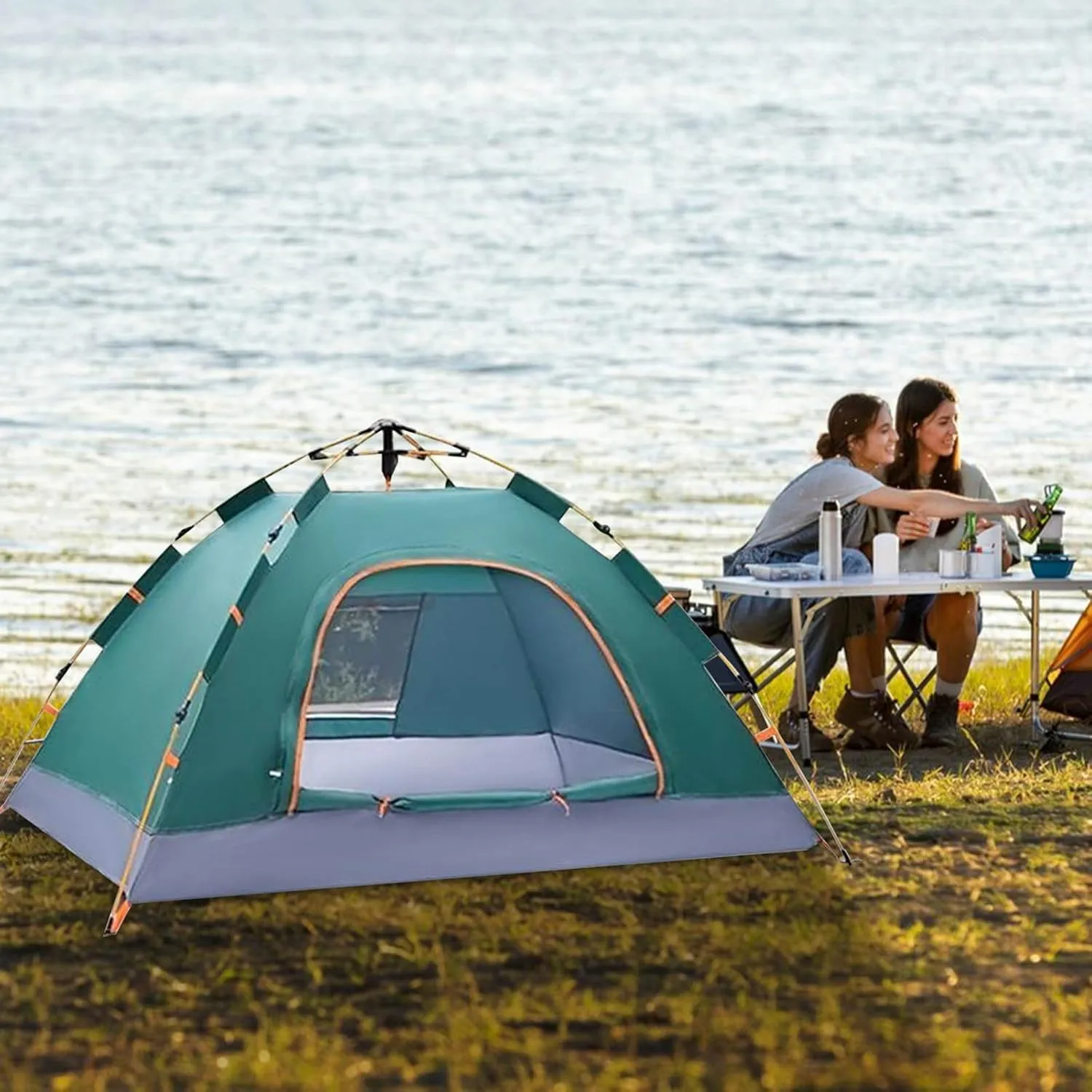 2-Person Camping Tent Easy Set up Shelter with Windows Weatherproof Portable Beach Tent Sun Shelter Canopy Lightweight Compact Outdoor Tent for Backpacking, Hiking, Gathering
