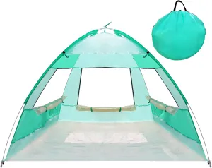 2 Person Pop Up Beach Tent, Anti-UV Beach Shelter, Easy Setup, 3 Mesh Windows, 6 Sandy Bags, UPF 50  Sun Protection, Green