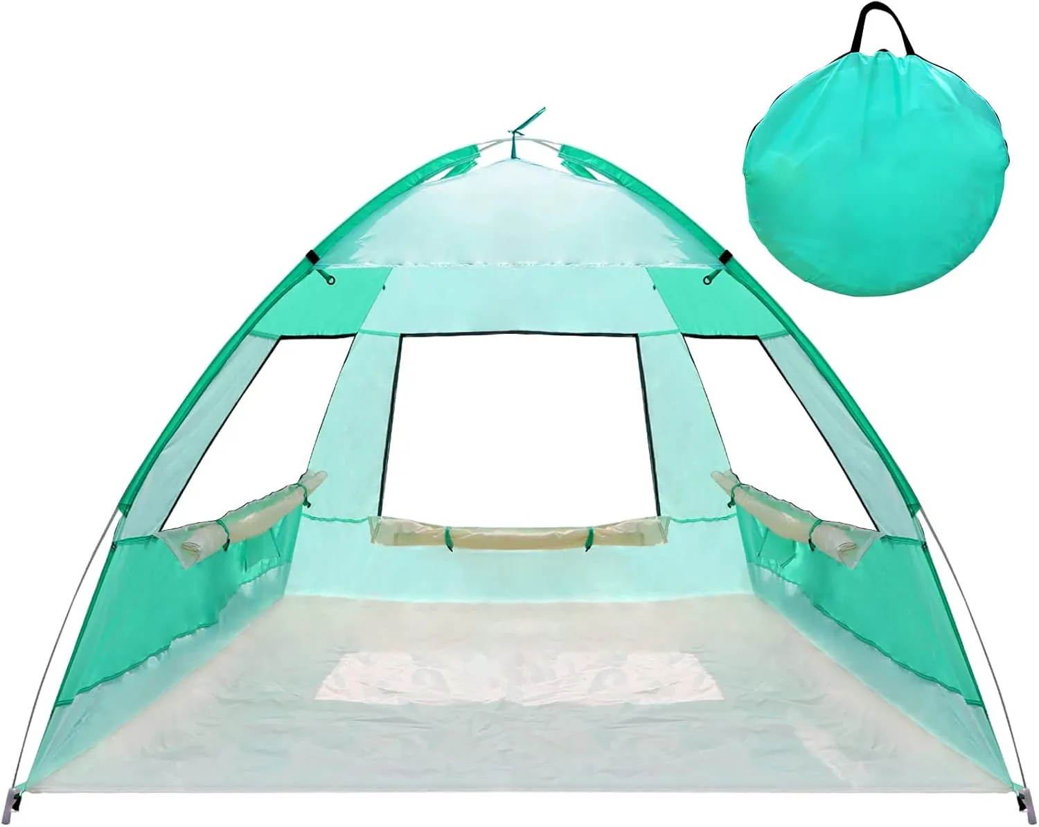 2 Person Pop Up Beach Tent, Anti-UV Beach Shelter, Easy Setup, 3 Mesh Windows, 6 Sandy Bags, UPF 50  Sun Protection, Green