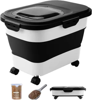 20-23 Lbs Dog Food Storage Container - Collapsible Dog Food Container with Attachable Casters and Scoop,Travel Silicone Bowl, Pet Food Storage Containers to Keep Dry Food Fresh,Easy to Move