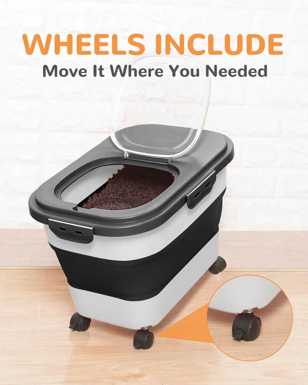 20-23 Lbs Dog Food Storage Container - Collapsible Dog Food Container with Attachable Casters and Scoop,Travel Silicone Bowl, Pet Food Storage Containers to Keep Dry Food Fresh,Easy to Move