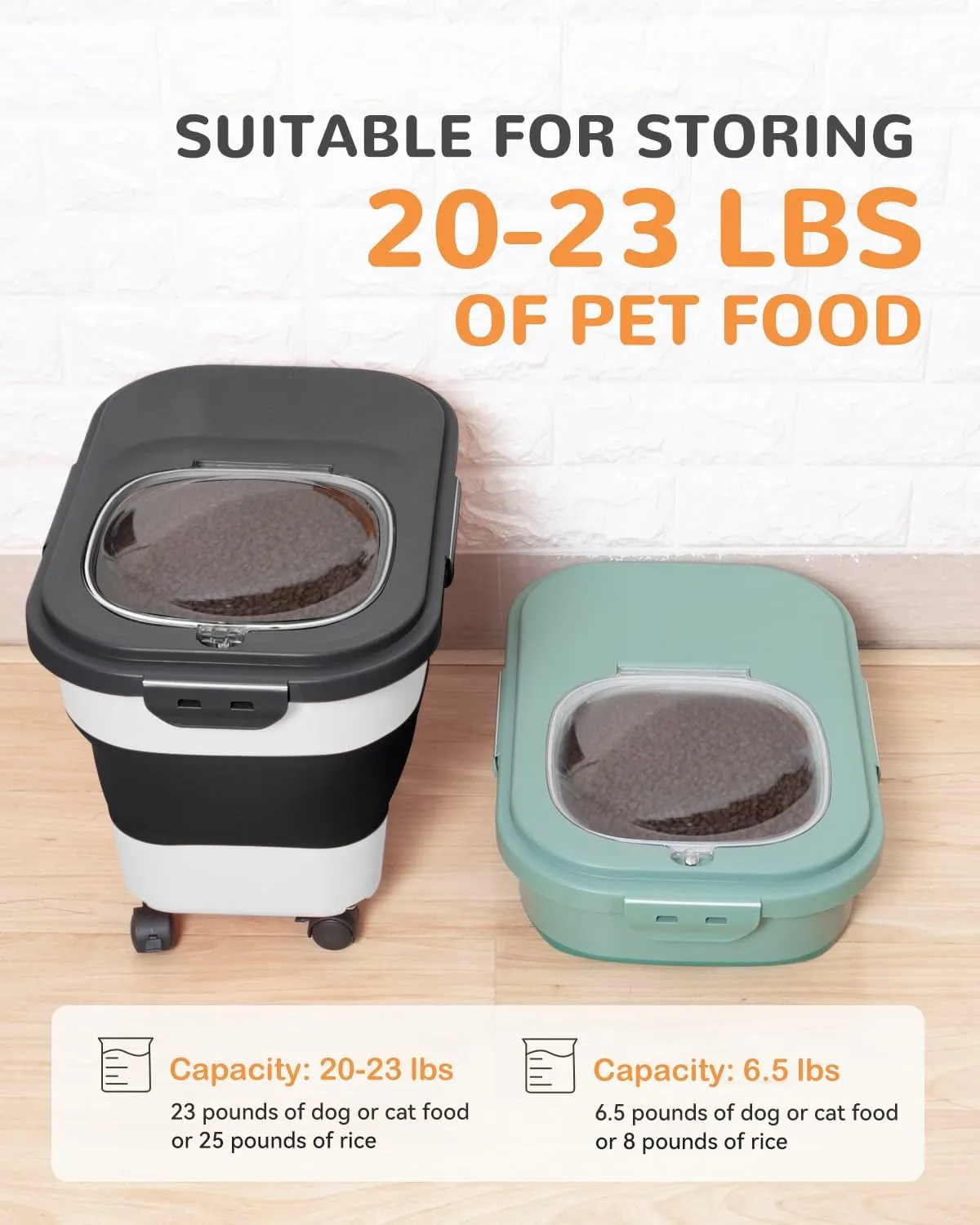 20-23 Lbs Dog Food Storage Container - Collapsible Dog Food Container with Attachable Casters and Scoop,Travel Silicone Bowl, Pet Food Storage Containers to Keep Dry Food Fresh,Easy to Move
